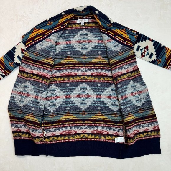 Fresh FX Wool Cardigan Aztec Print Blend Dark Multicolor Women's S/P Cozy Knit - Picture 13 of 16